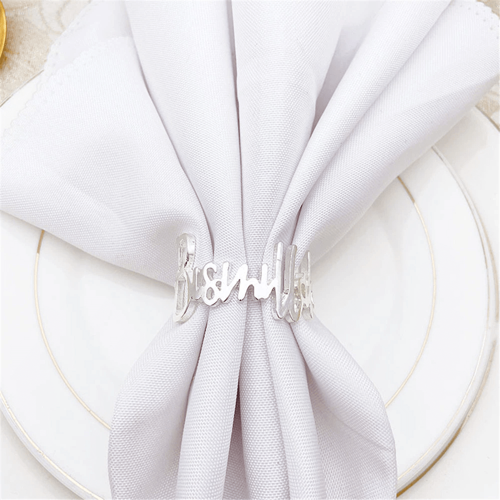 Lot De 6 Ronds De Serviette En Argent - Porte-Serviettes En Forme De Feuille Métallique Pour Dîner, Mariage, Noël